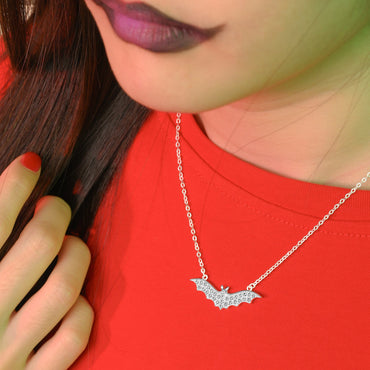 CZ Vampire Bat Necklace Sterling Silver Pendant Necklace