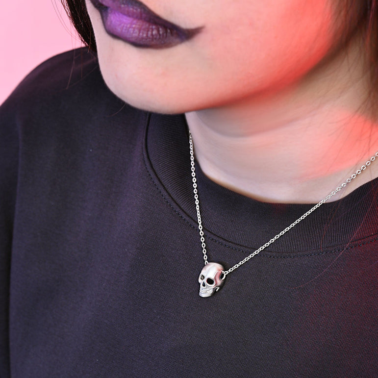 Sterling Silver Evil Skull Necklace Pendant Necklace