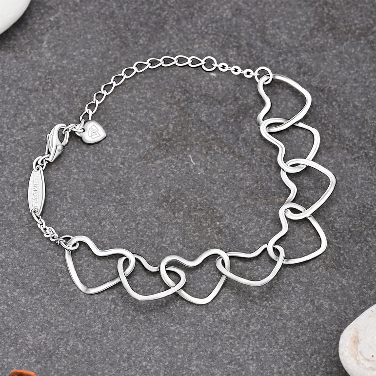 Interlocking BFF Heart Friendship Bracelet Sterling Silver Bracelet