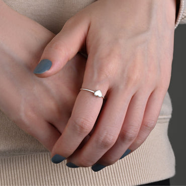 Minimalist Cute Heart Ring Sterling Silver Stacking Ring