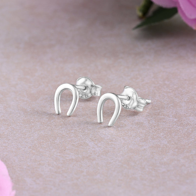 U Shaped Horseshoe Earrings Stud Sterling Silver Stud Earrings