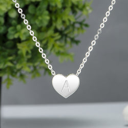 Love Heart Initial Necklace Silver, 18"-20" Pendant Necklace