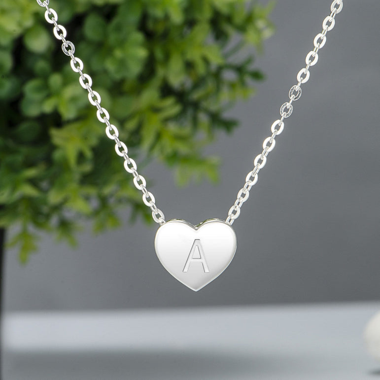 Love Heart Initial Necklace Silver, 18"-20" Pendant Necklace