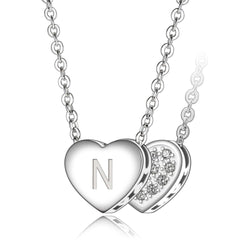Love Heart Initial Necklace Silver, 18"-20" Pendant Necklace