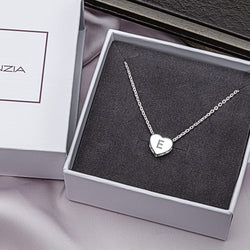 Love Heart Initial Necklace Silver, 18"-20" Pendant Necklace