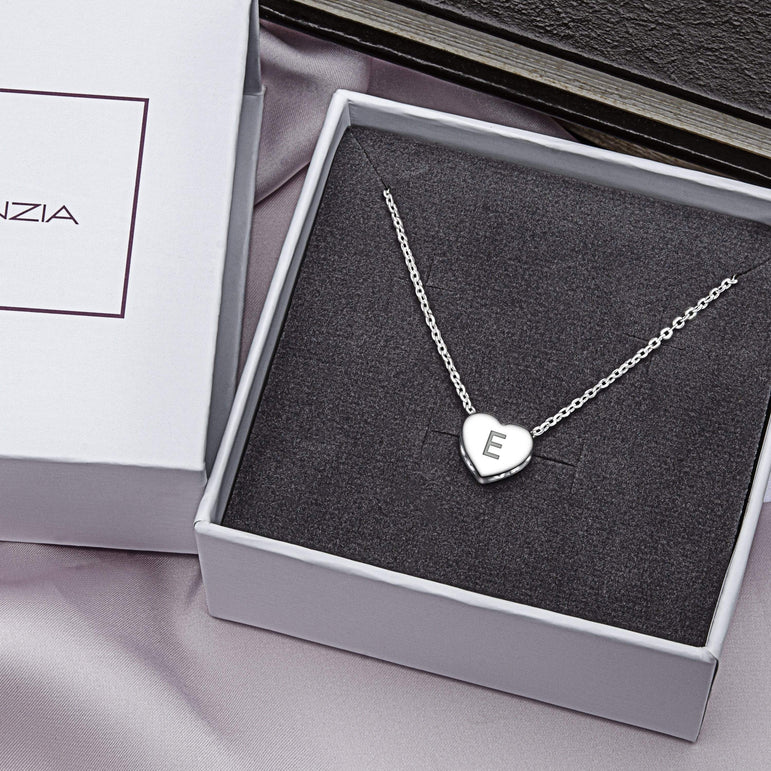 Love Heart Initial Necklace Silver, 18"-20" Pendant Necklace