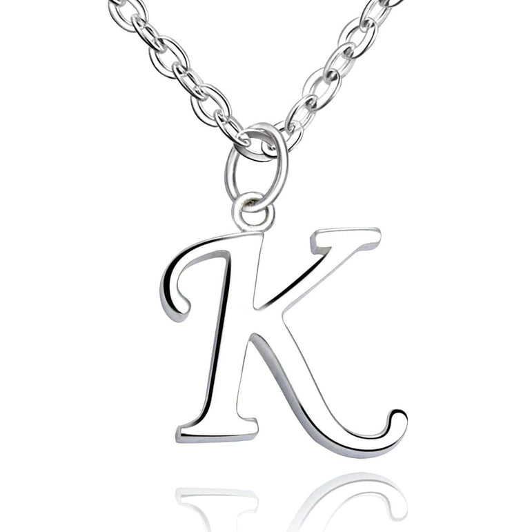Simple Initial Necklaces Sterling Silver, 16"-18" Pendant Necklace K / High Polished