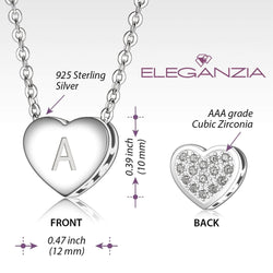 Love Heart Initial Necklace Silver, 18"-20" Pendant Necklace