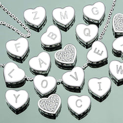 Love Heart Initial Necklace Silver, 18"-20" Pendant Necklace