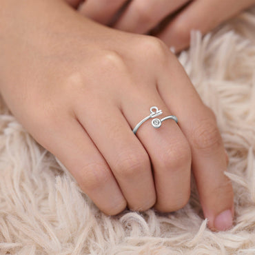 Libra Ring Sterling Silver Adjustable Zodiac Sign Ring Ring