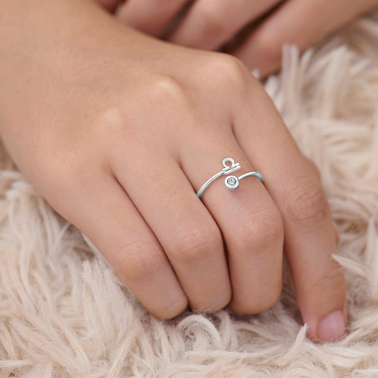 Libra Ring Sterling Silver Adjustable Zodiac Sign Ring Ring