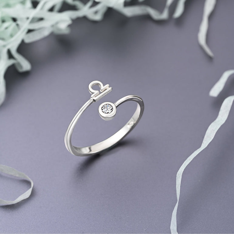 Libra Ring Sterling Silver Adjustable Zodiac Sign Ring Ring