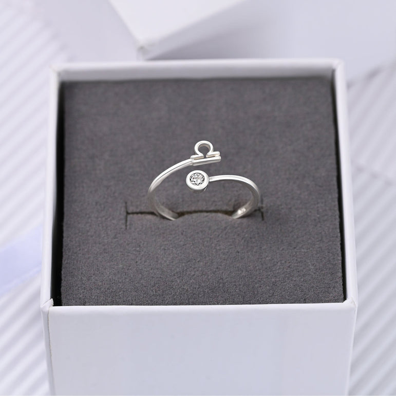 Libra Ring Sterling Silver Adjustable Zodiac Sign Ring Ring