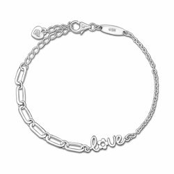 Cursive Love Link Chain Bracelet Sterling Silver Bracelet