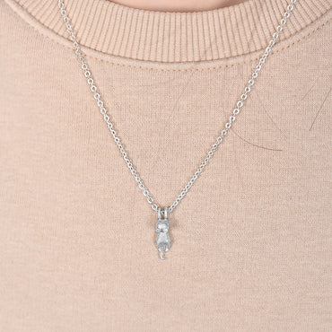 Matte Hanging Cat Necklace Sterling Silver Pendant Necklace