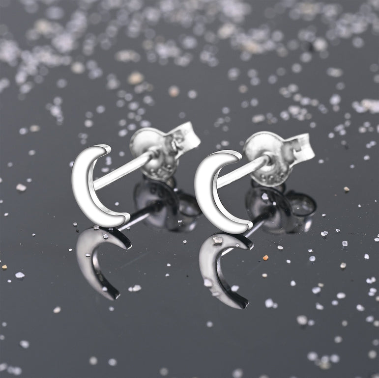 Tiny Crescent Moon Earrings Stud Sterling Silver Stud Earrings