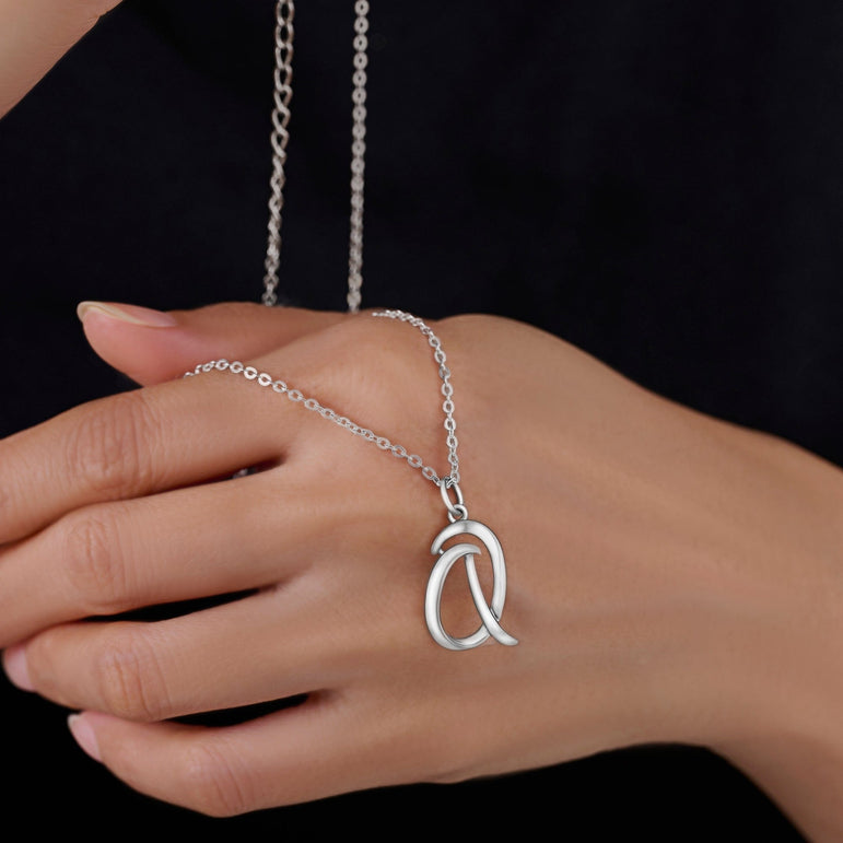 Cursive Letter Necklace Sterling Silver, 16"-18" Pendant Necklace