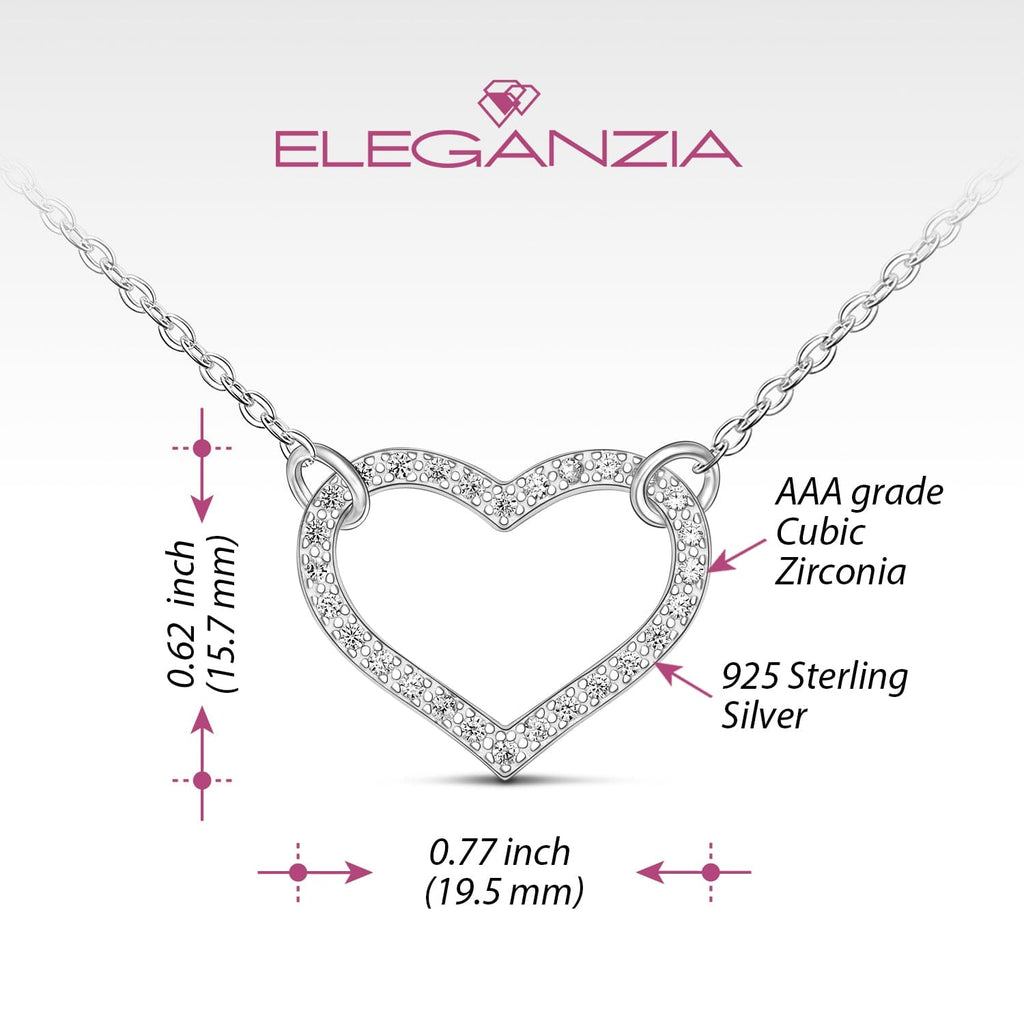 Sterling Silver Baguette CZ Open Heart Pendant & Chain