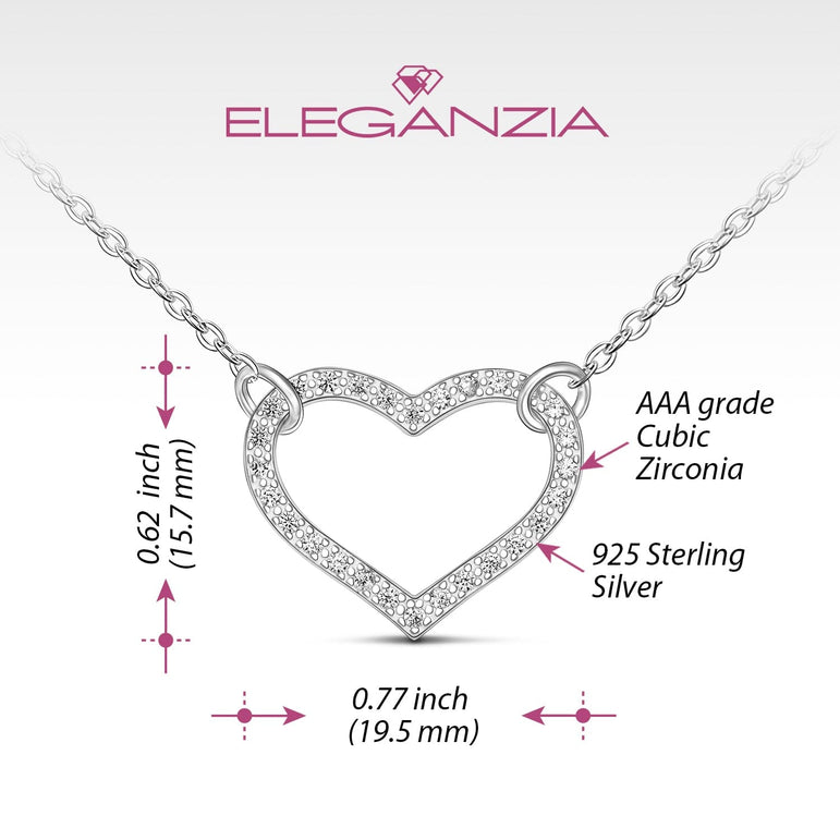 Minimalist CZ Open Heart Necklace Sterling Silver Pendant Necklace