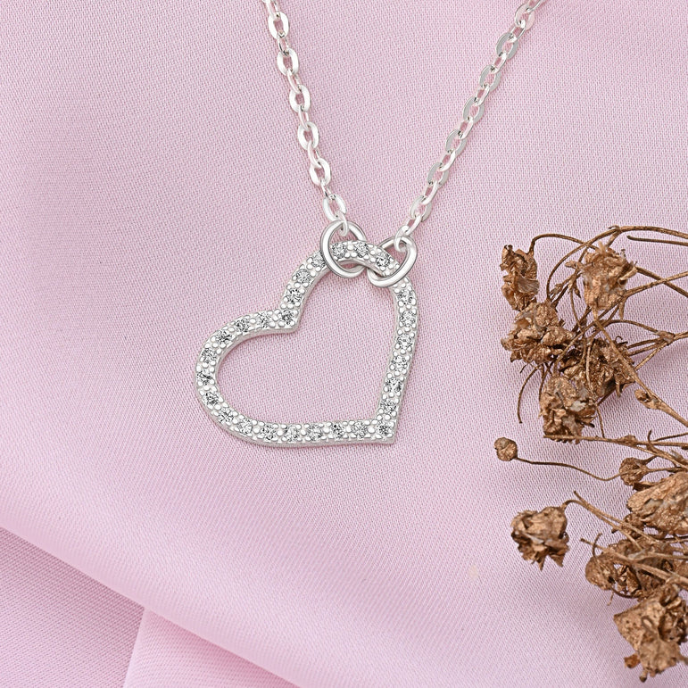 Minimalist CZ Open Heart Necklace Sterling Silver Pendant Necklace