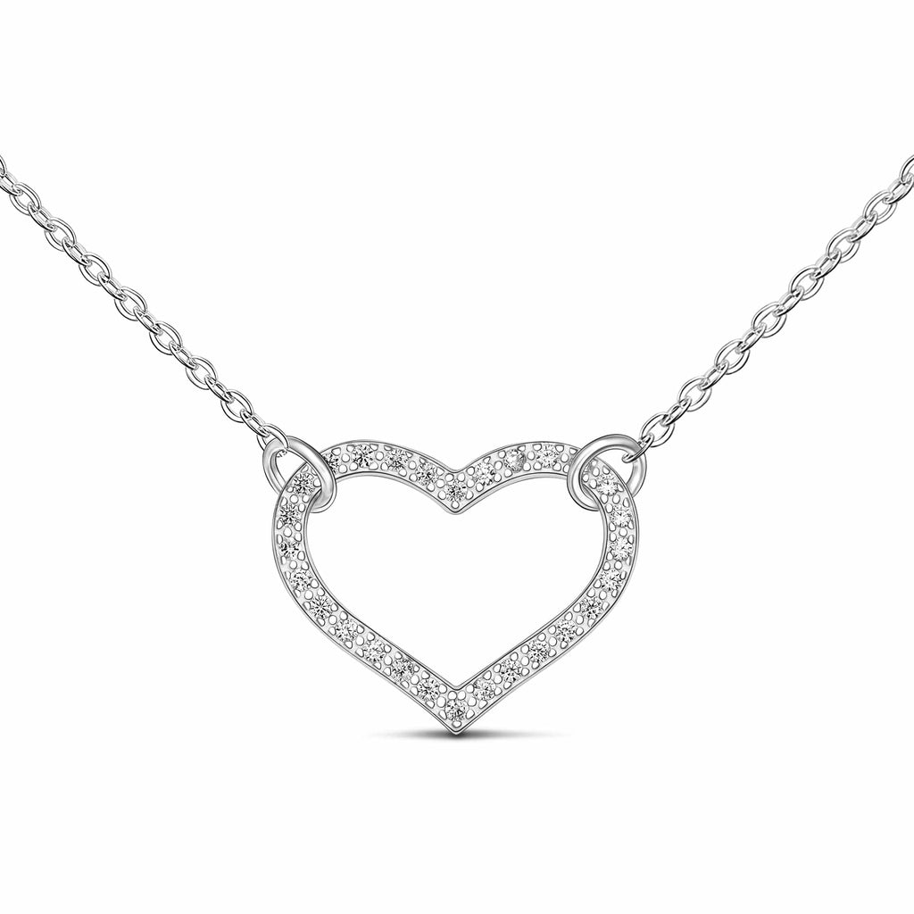 Sterling Silver Heart Lock Necklace with CZ - Eleganzia Jewelry