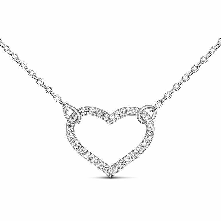 Minimalist CZ Open Heart Necklace Sterling Silver Pendant Necklace