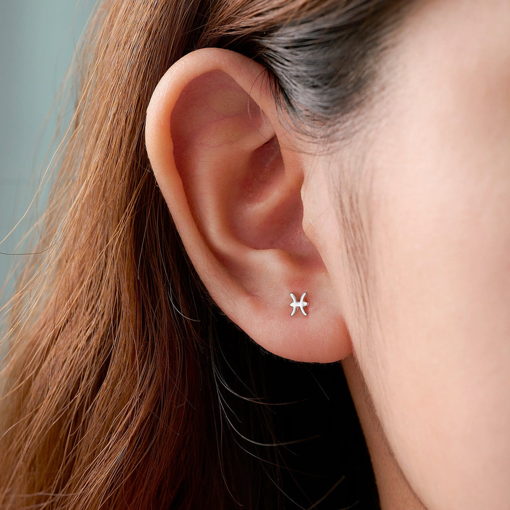 Zodiac Pisces Earrings Stud Sterling Silver - Eleganzia Jewelry
