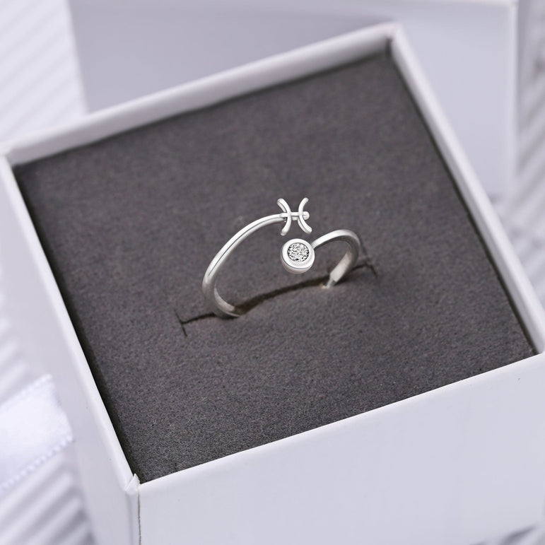 Pisces Ring Sterling Silver Adjustable Zodiac Sign Ring Ring