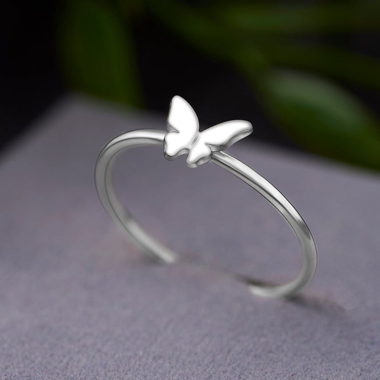 Mini Butterfly Ring Sterling Silver Stacking Ring