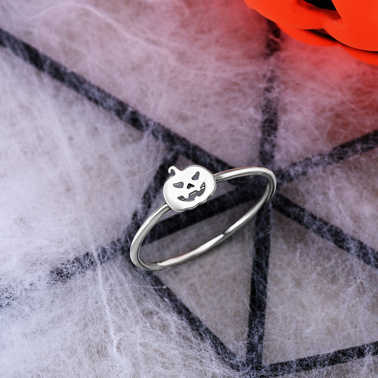 Jack-o-Lantern Pumpkin Ring Sterling Silver Ring
