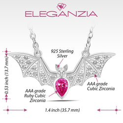 Red CZ Vampire Bat Necklace Sterling Silver Pendant Necklace