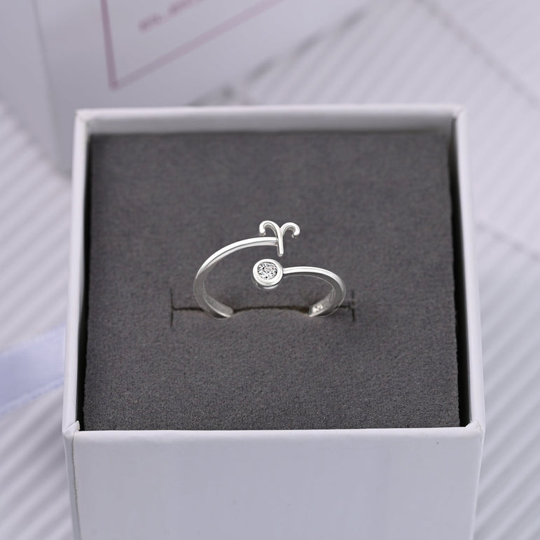 Aries Ring Sterling Silver Adjustable Zodiac Sign Ring Ring