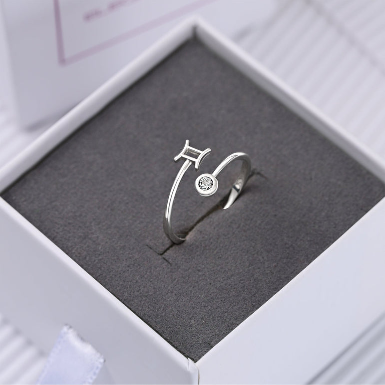 Gemini Ring Sterling Silver Adjustable Zodiac Sign Ring Ring