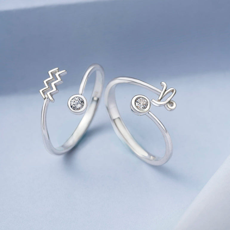 CZ Zodiac Ring Sterling Silver Adjustable 12 Constellation Rings Ring
