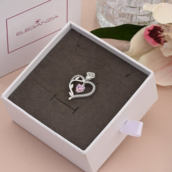 Sterling Silver Rose Heart Pendant with Pink CZ Pendant