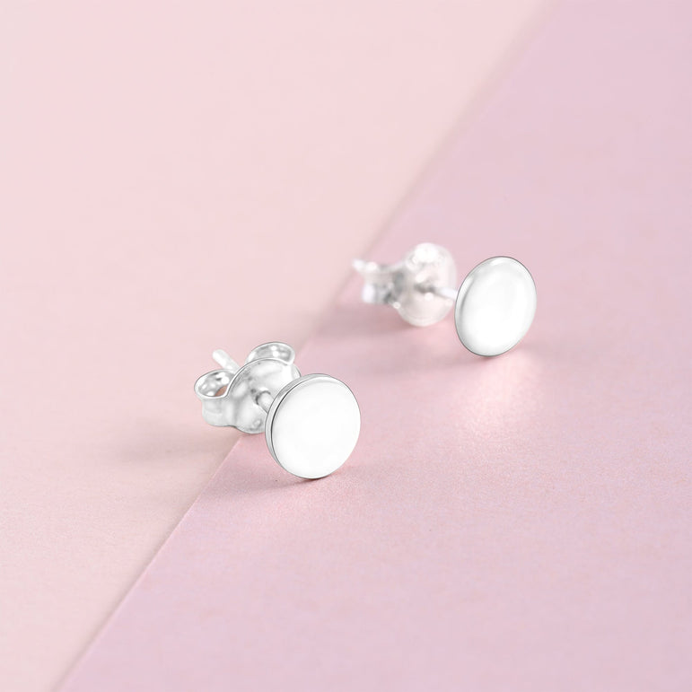 Round Disc Stud Earrings Sterling Silver Stud Earrings