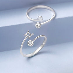 CZ Zodiac Ring Sterling Silver Adjustable 12 Constellation Rings Ring