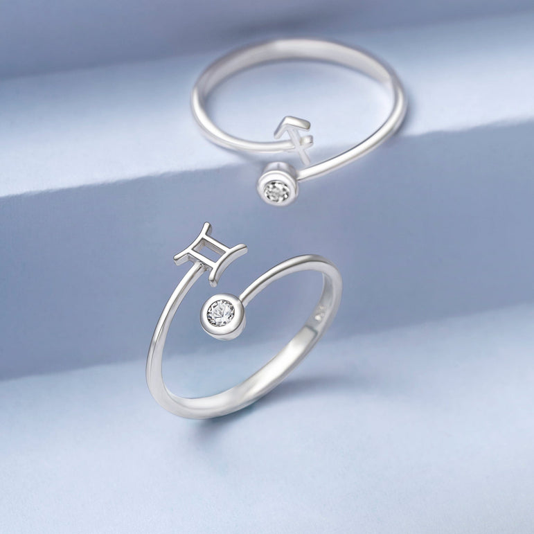 CZ Zodiac Ring Sterling Silver Adjustable 12 Constellation Rings Ring