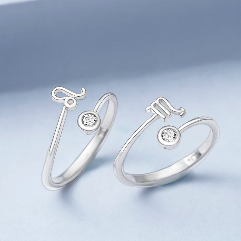 CZ Zodiac Ring Sterling Silver Adjustable 12 Constellation Rings Ring