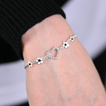 CZ Open Heart Flower Bracelet Sterling Silver Bracelet