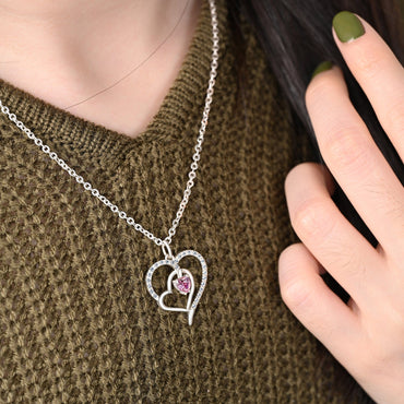 Triple Heart Pendant Sterling Silver with Pink CZ Pendant