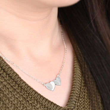 Double Heart Fingerprint Necklace Sterling Silver Pendant Necklace