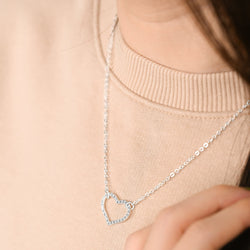 Minimalist CZ Open Heart Necklace Sterling Silver Pendant Necklace