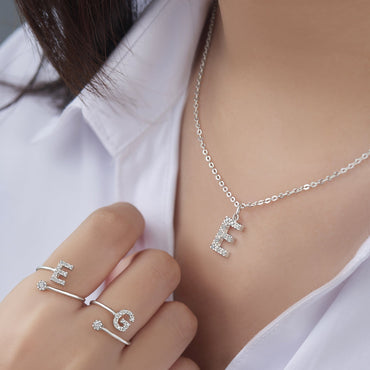 CZ Initial Necklaces Sterling Silver, 16"-18" Pendant Necklace