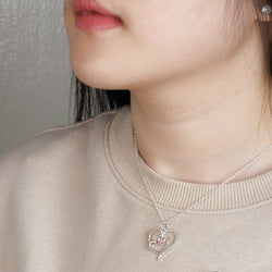 Triple Heart Necklace Sterling Silver with Pink CZ Pendant Necklace