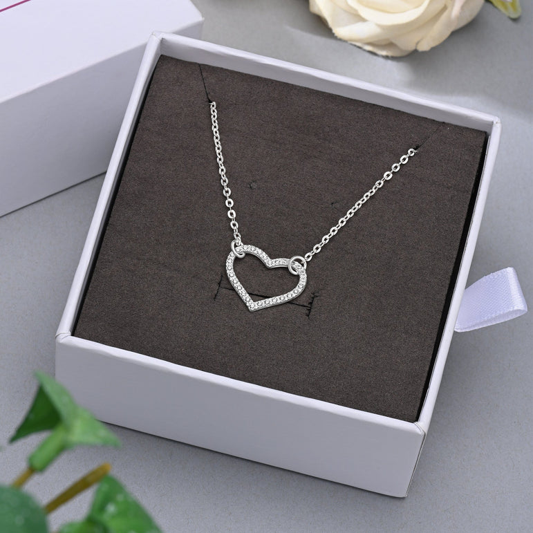 Minimalist CZ Open Heart Necklace Sterling Silver Pendant Necklace