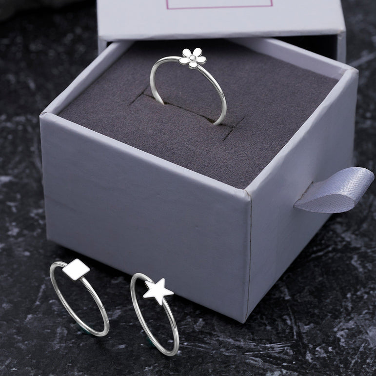 Minimal Flower Ring Sterling Silver Stacking Ring