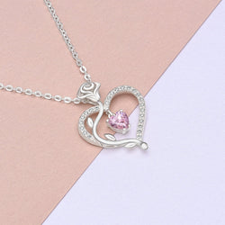 Sterling Silver Rose Heart Necklace with Pink CZ Pendant Necklace