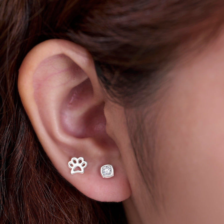 CZ Geometric Square Stud Earrings Sterling Silver Stud Earrings