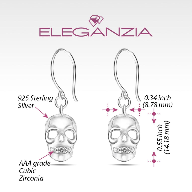 Spooky Skull Dangle Earrings Sterling Silver Drop Earrings